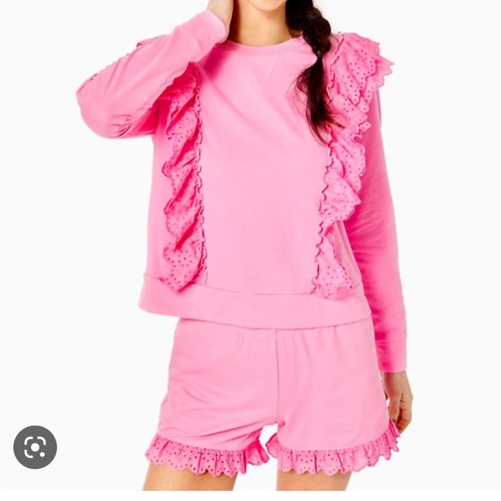 Lilly Pulitzer shorts set $210 value and sweatshirt Kylar ruffle shorts XL pink